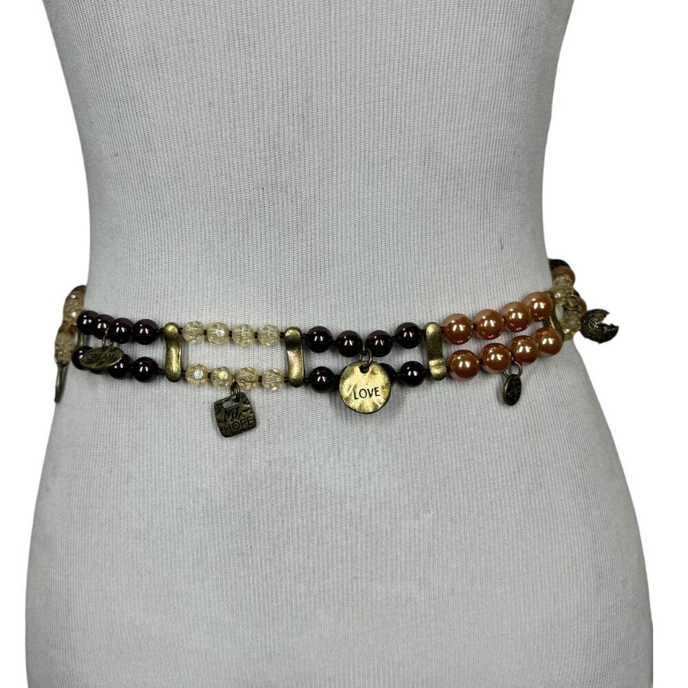 Chico's Charm Chain Beaded Embellished Belt Bronze Neutral Boho Western Festival